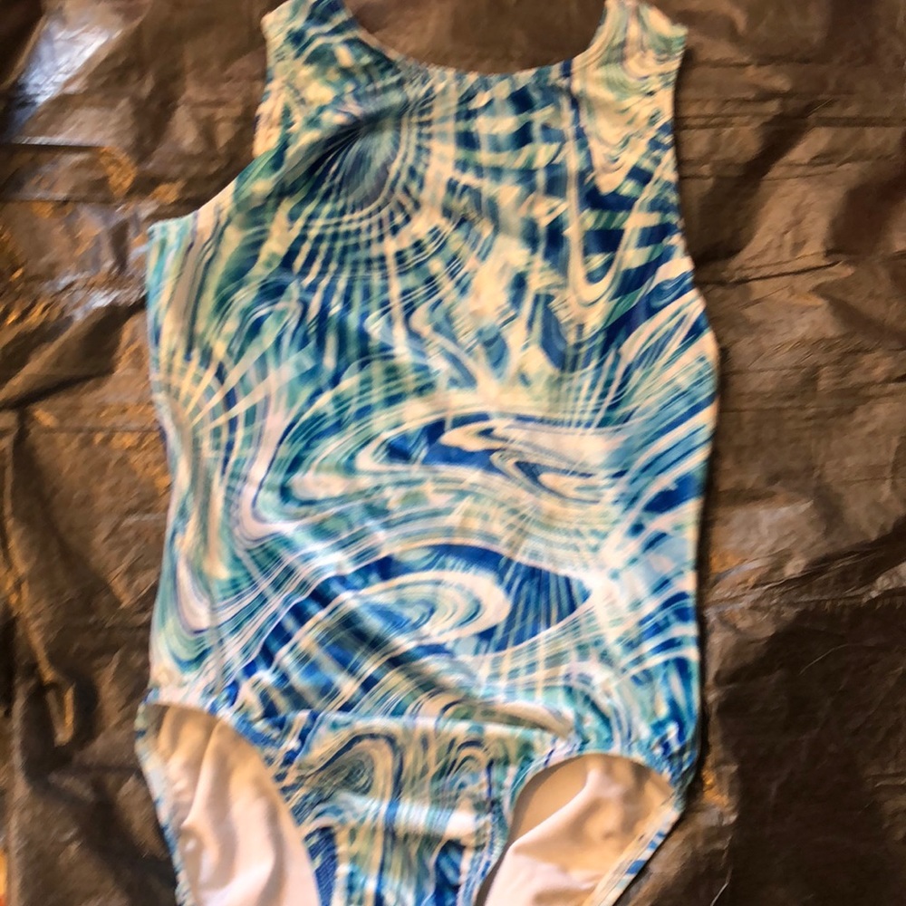 GK AS Blue Swirl Gymnastics Leotard